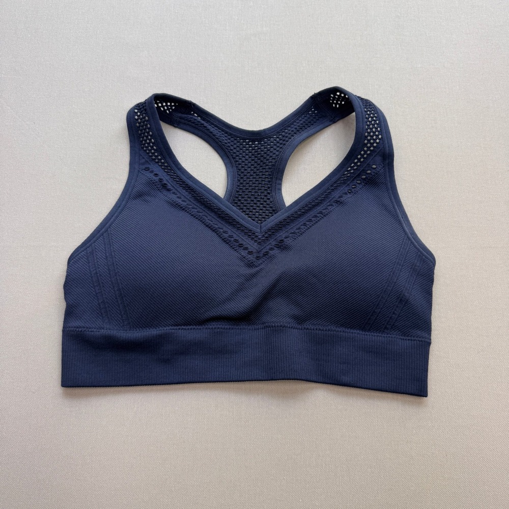 All in Motion Navy Blue Seamless Racerback Sports Bra Medium Ribbed Perforated